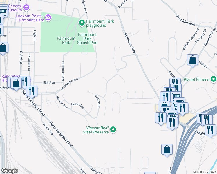 map of restaurants, bars, coffee shops, grocery stores, and more near 1411 Skyline Drive in Council Bluffs