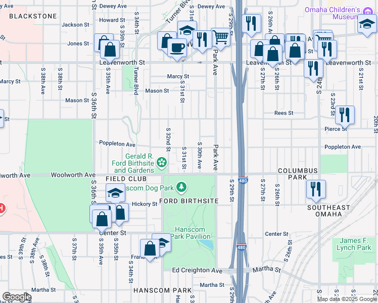 map of restaurants, bars, coffee shops, grocery stores, and more near in Omaha