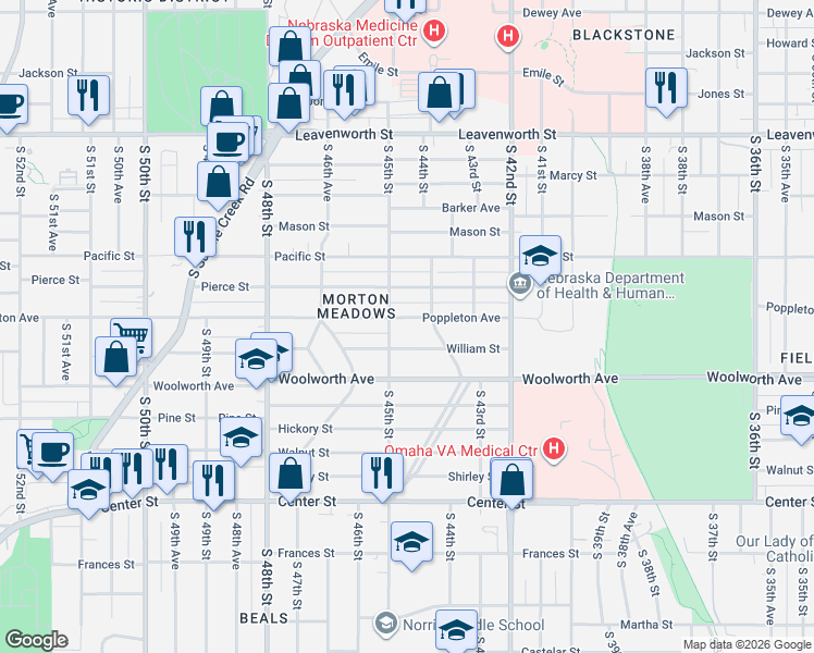 map of restaurants, bars, coffee shops, grocery stores, and more near in Omaha