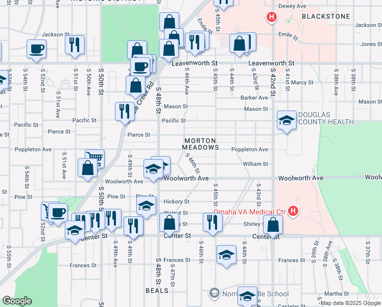 map of restaurants, bars, coffee shops, grocery stores, and more near in Omaha