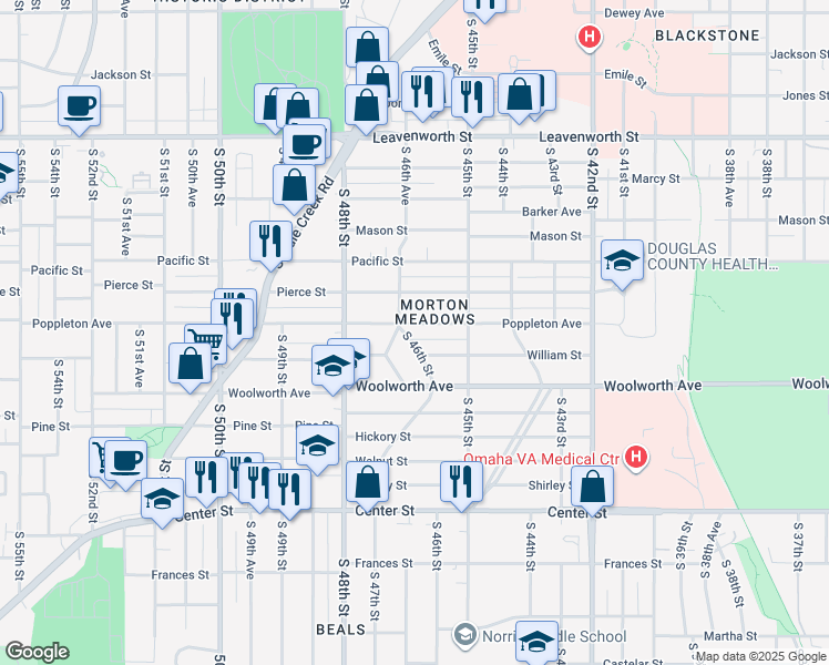 map of restaurants, bars, coffee shops, grocery stores, and more near in Omaha