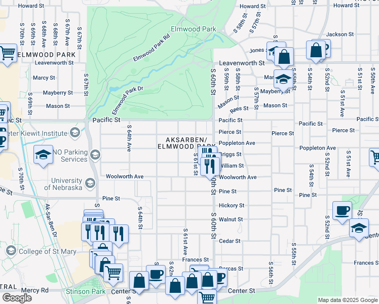 map of restaurants, bars, coffee shops, grocery stores, and more near in Omaha