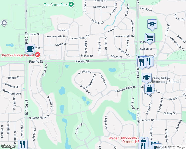 map of restaurants, bars, coffee shops, grocery stores, and more near 1219 South 184th Circle in Omaha