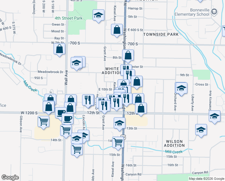 map of restaurants, bars, coffee shops, grocery stores, and more near 974 Grant Avenue in Ogden