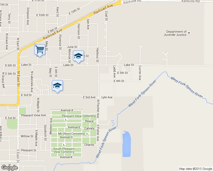map of restaurants, bars, coffee shops, grocery stores, and more near 1615 East 4th Street in Kewanee