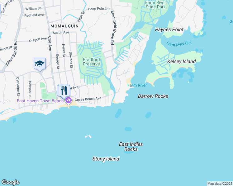 map of restaurants, bars, coffee shops, grocery stores, and more near 3 Cosey Beach Avenue in East Haven