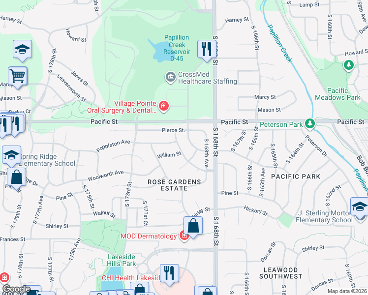 map of restaurants, bars, coffee shops, grocery stores, and more near 1309 South 169th Avenue in Omaha