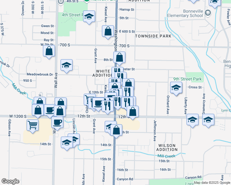 map of restaurants, bars, coffee shops, grocery stores, and more near 552 East 10th Street in Ogden