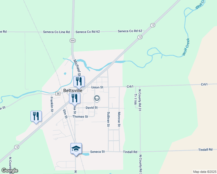 map of restaurants, bars, coffee shops, grocery stores, and more near 215 Union St in Tiffin