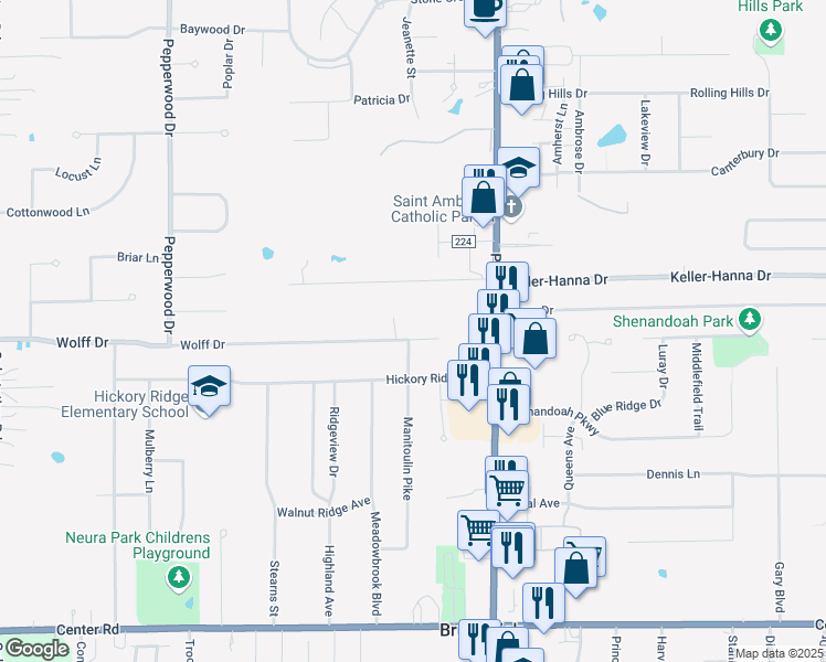 map of restaurants, bars, coffee shops, grocery stores, and more near 4403 Wolff Drive in Brunswick