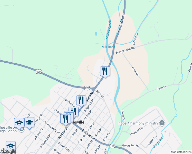 map of restaurants, bars, coffee shops, grocery stores, and more near 67 Reservoir Road in Hughesville