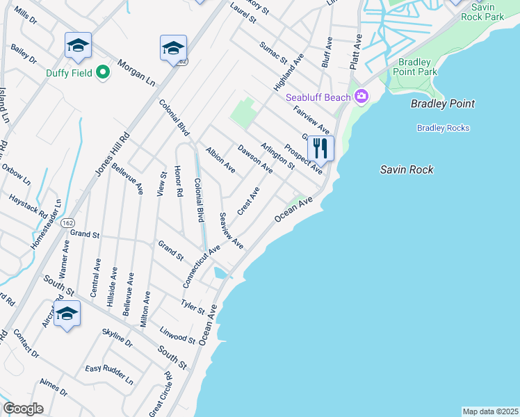 map of restaurants, bars, coffee shops, grocery stores, and more near 264 Connecticut Avenue in West Haven