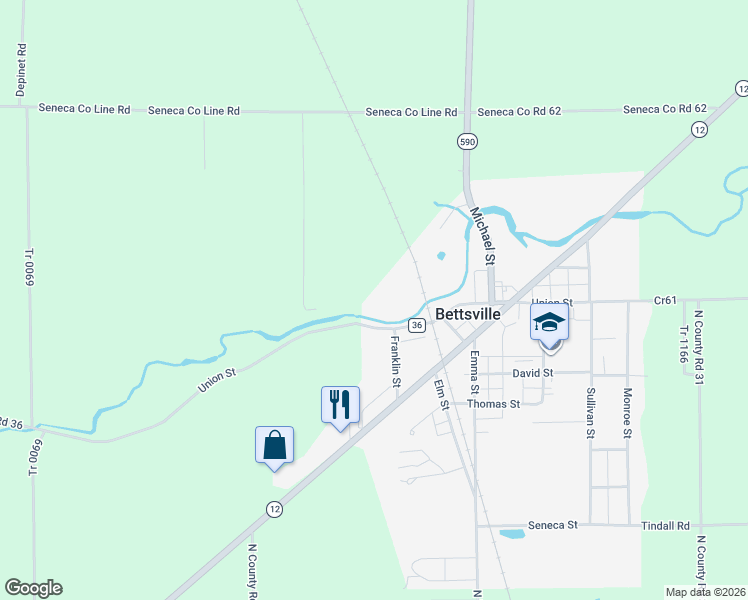 map of restaurants, bars, coffee shops, grocery stores, and more near in Bettsville