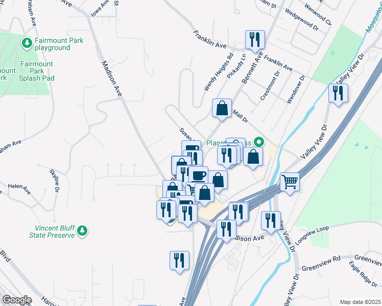 map of restaurants, bars, coffee shops, grocery stores, and more near 39 Camden Lane in Council Bluffs