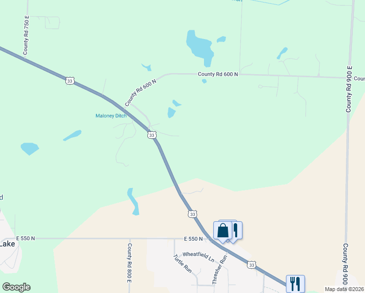 map of restaurants, bars, coffee shops, grocery stores, and more near 8123 U.S. 33 in Churubusco