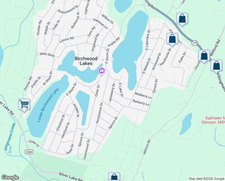 map of restaurants, bars, coffee shops, grocery stores, and more near Juneberry Drive in Dingmans Ferry