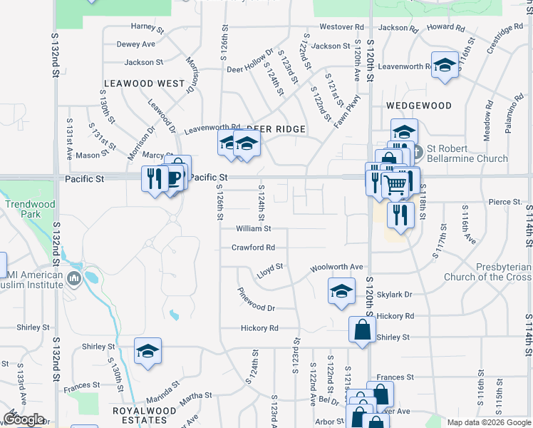map of restaurants, bars, coffee shops, grocery stores, and more near 1311 South 124th Street in Omaha