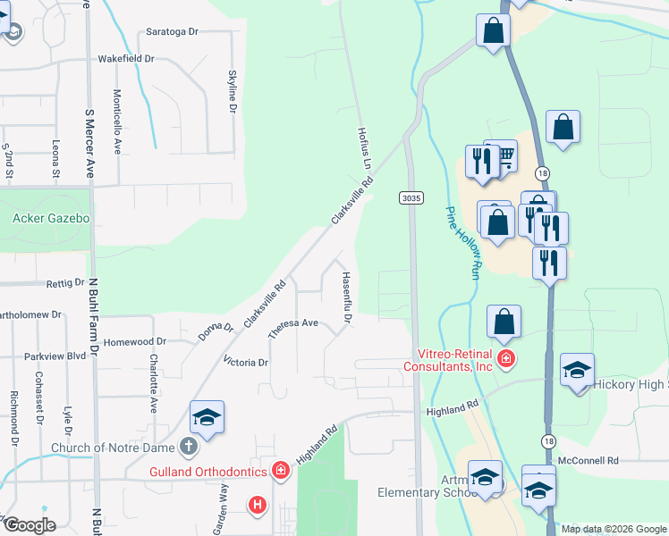 map of restaurants, bars, coffee shops, grocery stores, and more near 990 Biscayne Drive in Hermitage