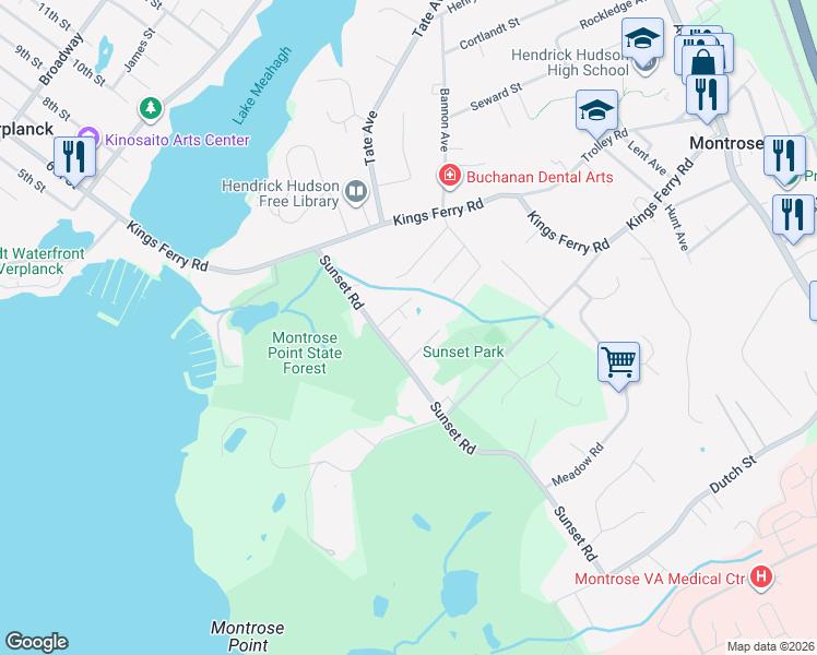 map of restaurants, bars, coffee shops, grocery stores, and more near 14 Sunset Avenue in Montrose