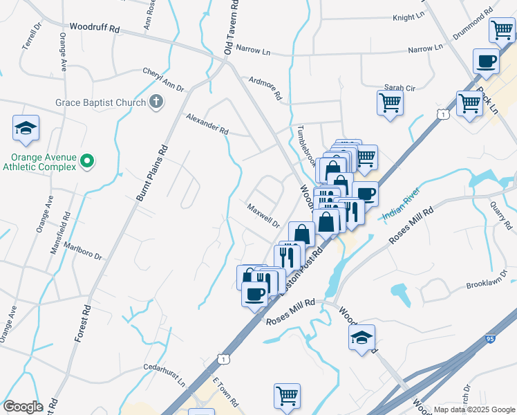 map of restaurants, bars, coffee shops, grocery stores, and more near 41 Maxwell Drive in Milford