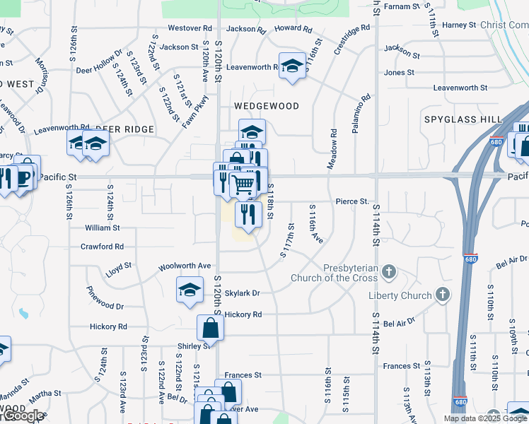 map of restaurants, bars, coffee shops, grocery stores, and more near 1214 South 118th Street in Omaha
