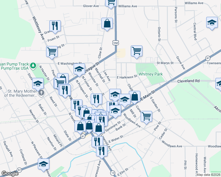 map of restaurants, bars, coffee shops, grocery stores, and more near 16 Marshall Street in Norwalk