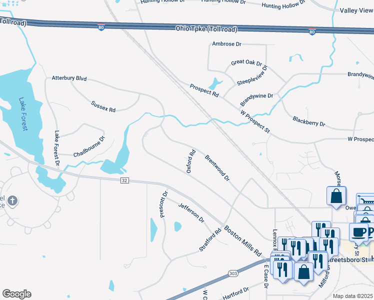 map of restaurants, bars, coffee shops, grocery stores, and more near 266 Brentwood Drive in Hudson