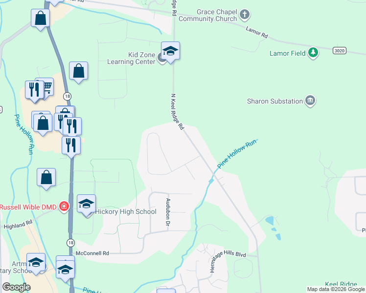 map of restaurants, bars, coffee shops, grocery stores, and more near 1039 North Keel Ridge Road in Hermitage