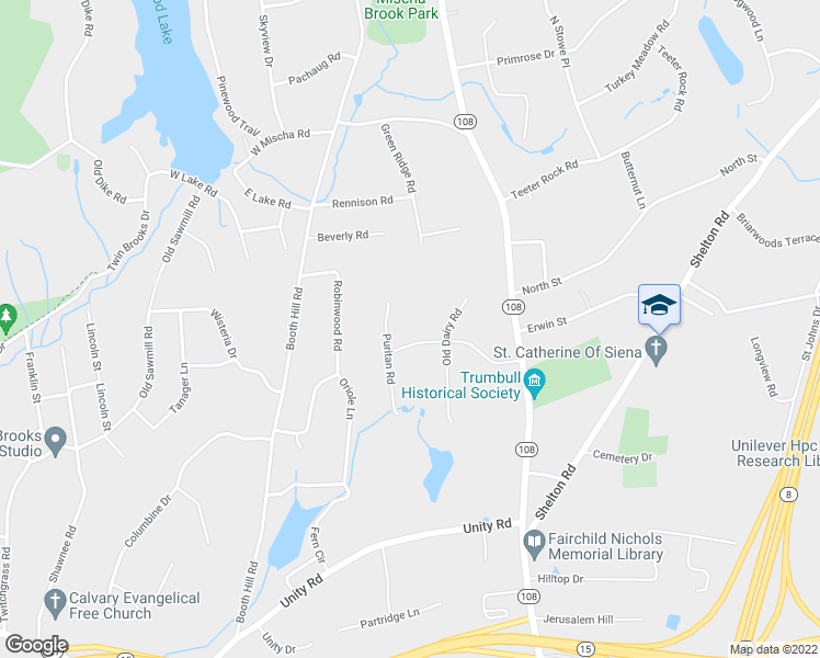 map of restaurants, bars, coffee shops, grocery stores, and more near 36 Cornfield Road in Trumbull