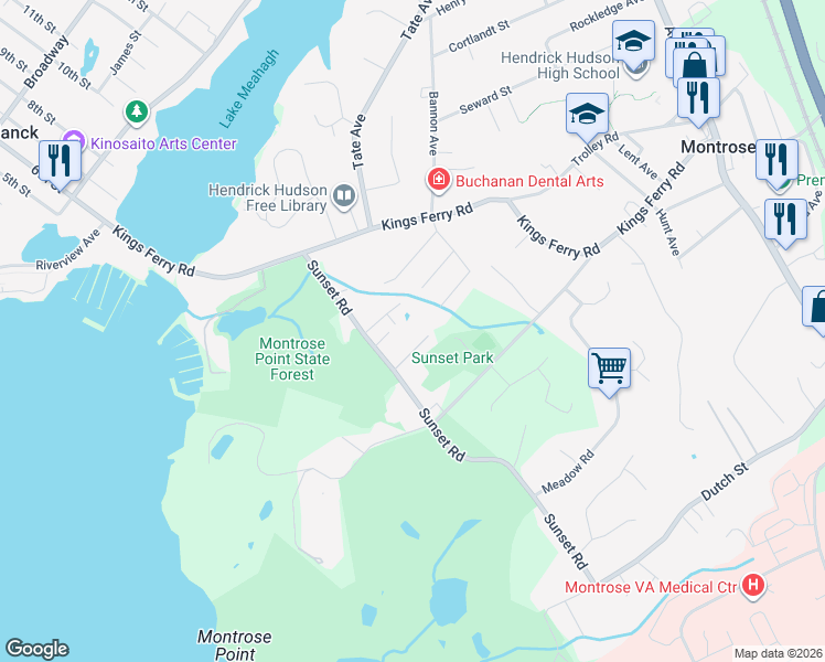 map of restaurants, bars, coffee shops, grocery stores, and more near 14 Sunset Avenue in Montrose