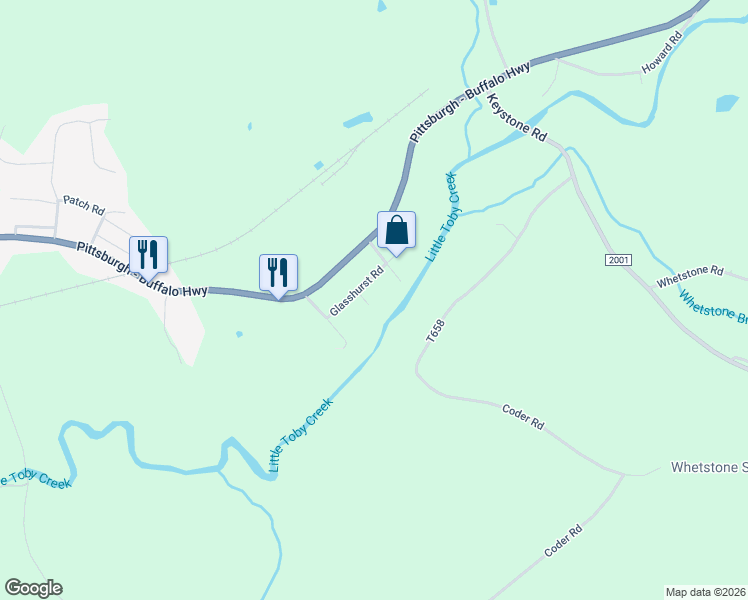 map of restaurants, bars, coffee shops, grocery stores, and more near 41 Chapman Lane in Brockway