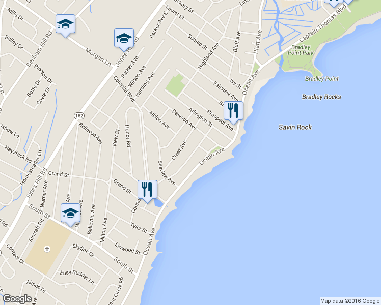 map of restaurants, bars, coffee shops, grocery stores, and more near 264 Connecticut Avenue in West Haven