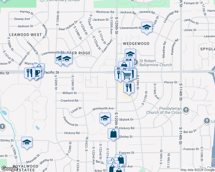 map of restaurants, bars, coffee shops, grocery stores, and more near 1231 South 121st Plaza in Omaha