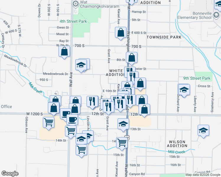 map of restaurants, bars, coffee shops, grocery stores, and more near 974 Grant Avenue in Ogden