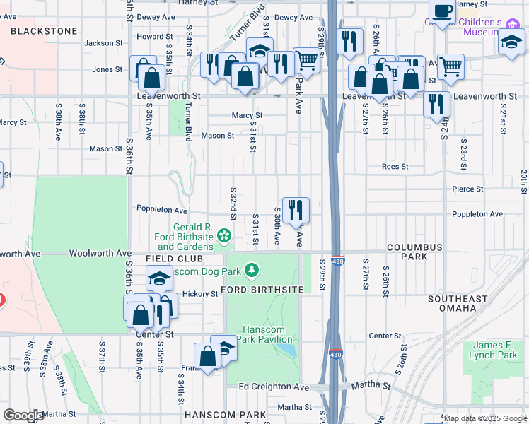 map of restaurants, bars, coffee shops, grocery stores, and more near in Omaha