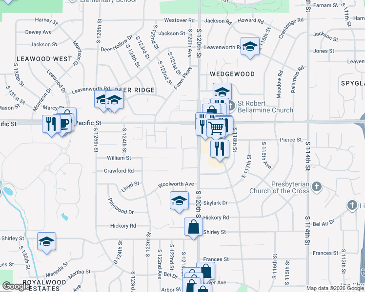 map of restaurants, bars, coffee shops, grocery stores, and more near 1231 South 121st Plaza in Omaha