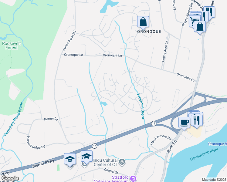 map of restaurants, bars, coffee shops, grocery stores, and more near 132a Bison Lane in Stratford