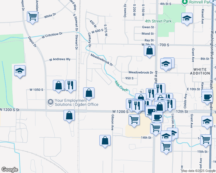 map of restaurants, bars, coffee shops, grocery stores, and more near 60 Century Drive in Ogden