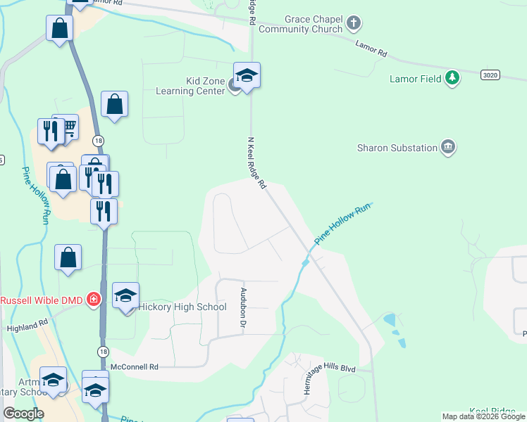 map of restaurants, bars, coffee shops, grocery stores, and more near 1039 North Keel Ridge Road in Hermitage