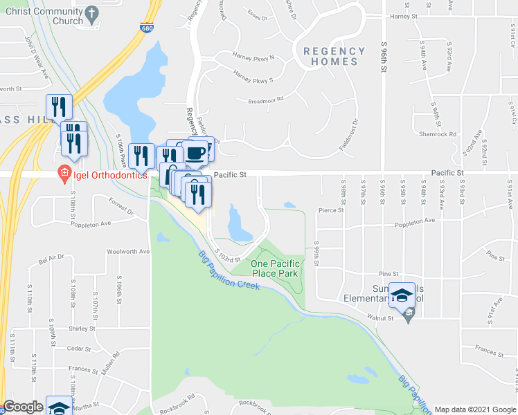 map of restaurants, bars, coffee shops, grocery stores, and more near 1276 South 101st Street in Omaha