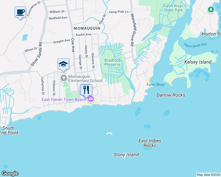 map of restaurants, bars, coffee shops, grocery stores, and more near 60 1st Avenue in East Haven