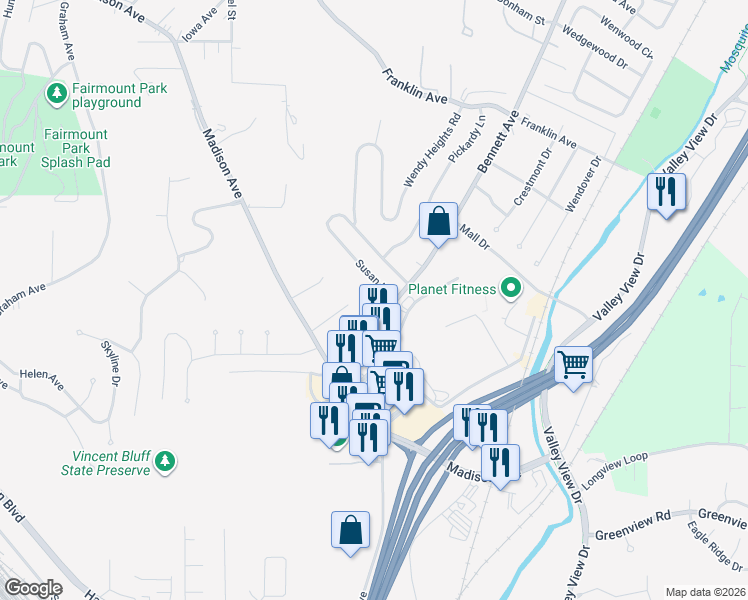 map of restaurants, bars, coffee shops, grocery stores, and more near 39 Camden Lane in Council Bluffs