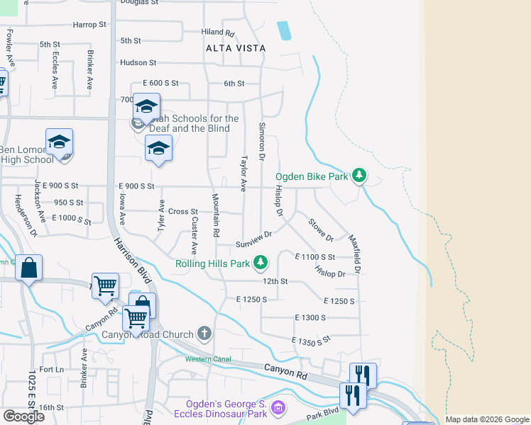 map of restaurants, bars, coffee shops, grocery stores, and more near 952 Simoron Drive in Ogden