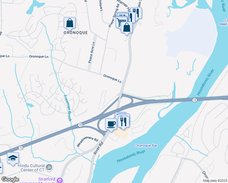 map of restaurants, bars, coffee shops, grocery stores, and more near 6911 Main Street in Stratford