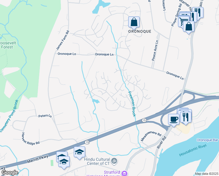 map of restaurants, bars, coffee shops, grocery stores, and more near 132a Bison Lane in Stratford