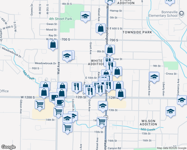 map of restaurants, bars, coffee shops, grocery stores, and more near 974 Grant Avenue in Ogden
