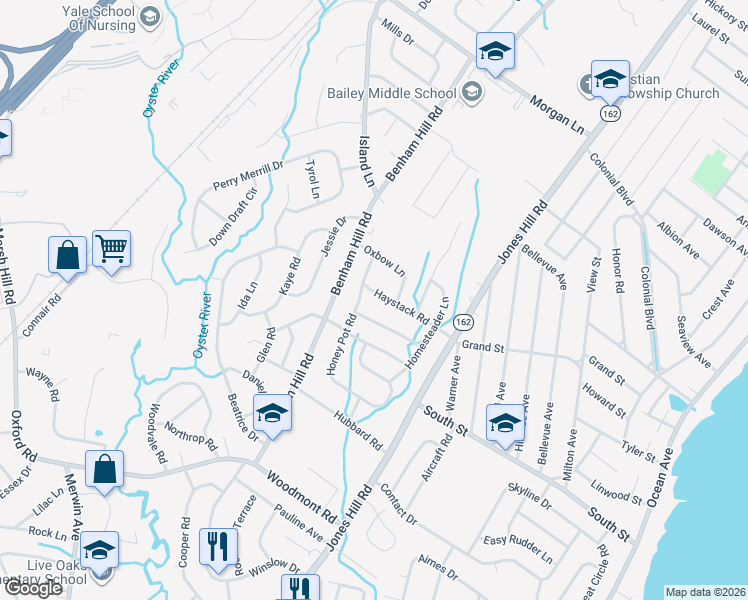 map of restaurants, bars, coffee shops, grocery stores, and more near 99 Honey Pot Road in West Haven
