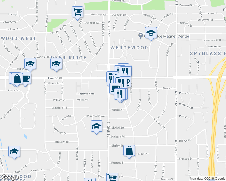 map of restaurants, bars, coffee shops, grocery stores, and more near 1259 South 120th Street in Omaha