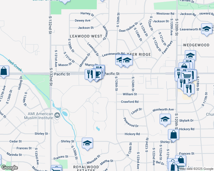 map of restaurants, bars, coffee shops, grocery stores, and more near 1111 Sterling Ridge Drive in Omaha