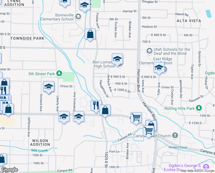 map of restaurants, bars, coffee shops, grocery stores, and more near 961 Jackson Avenue in Ogden
